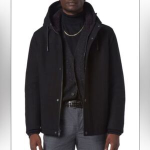 ANDREW MARC Palmer Faux Fur Trim Wool Blend Hooded Jacket Mens XL‎